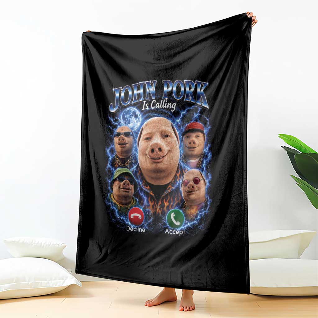 John Pork Calling Throw Blanket Funny Answer Call Phone Brainrot Meme Vintage Bootleg Graphic TS10 Print Your Wear