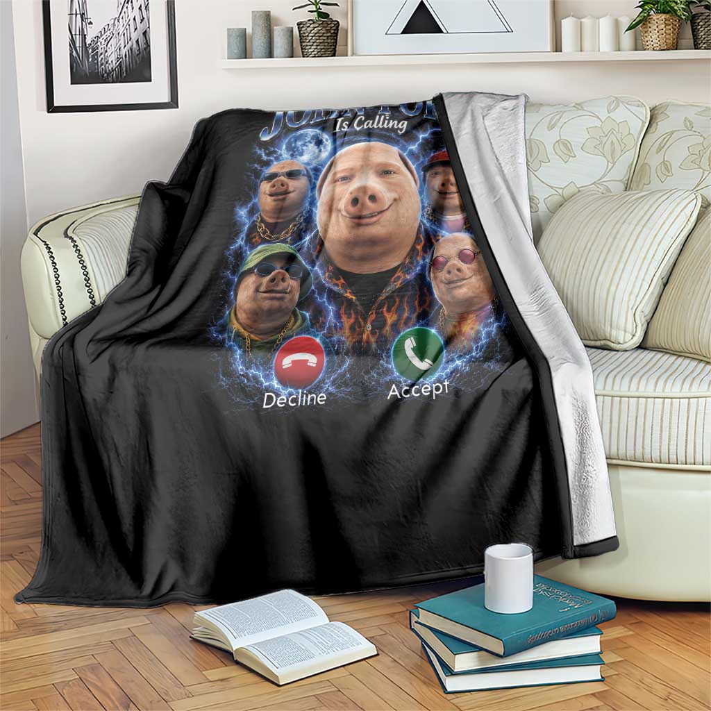 John Pork Calling Throw Blanket Funny Answer Call Phone Brainrot Meme Vintage Bootleg Graphic TS10 Print Your Wear
