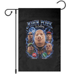 John Pork Calling Garden Flag Funny Answer Call Phone Brainrot Meme Vintage Bootleg Graphic TS10 Black Print Your Wear