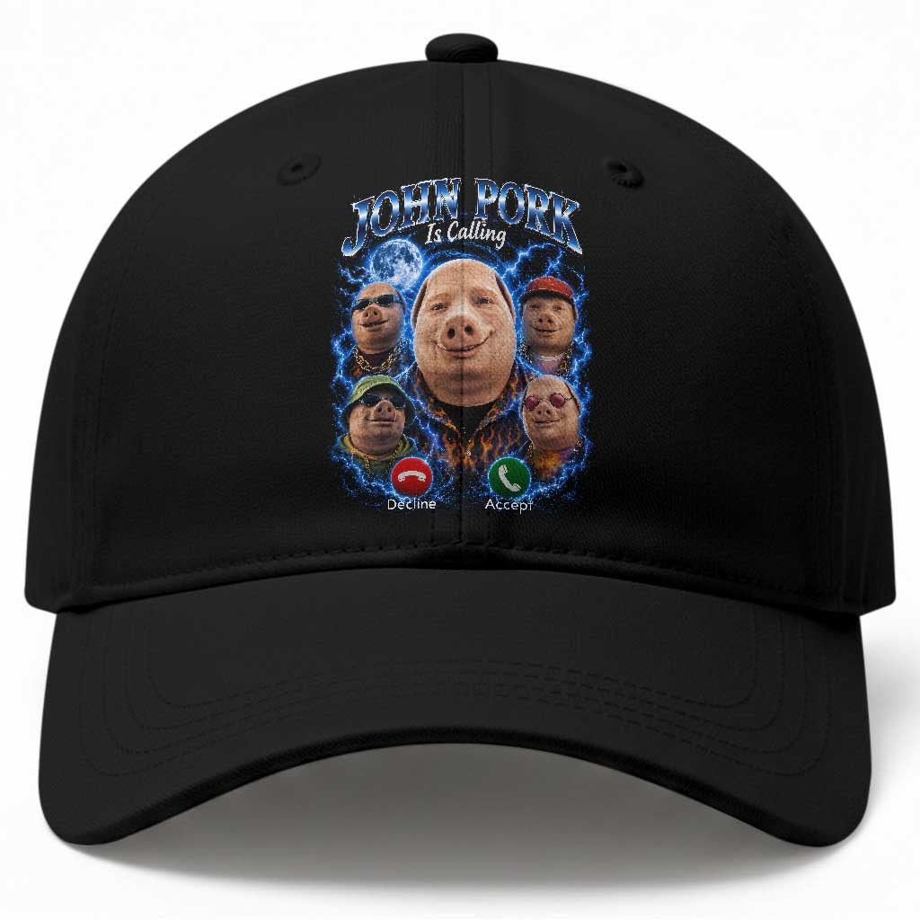 John Pork Calling Baseball Cap Funny Answer Call Phone Brainrot Meme Vintage Bootleg Graphic TS10 Print Your Wear