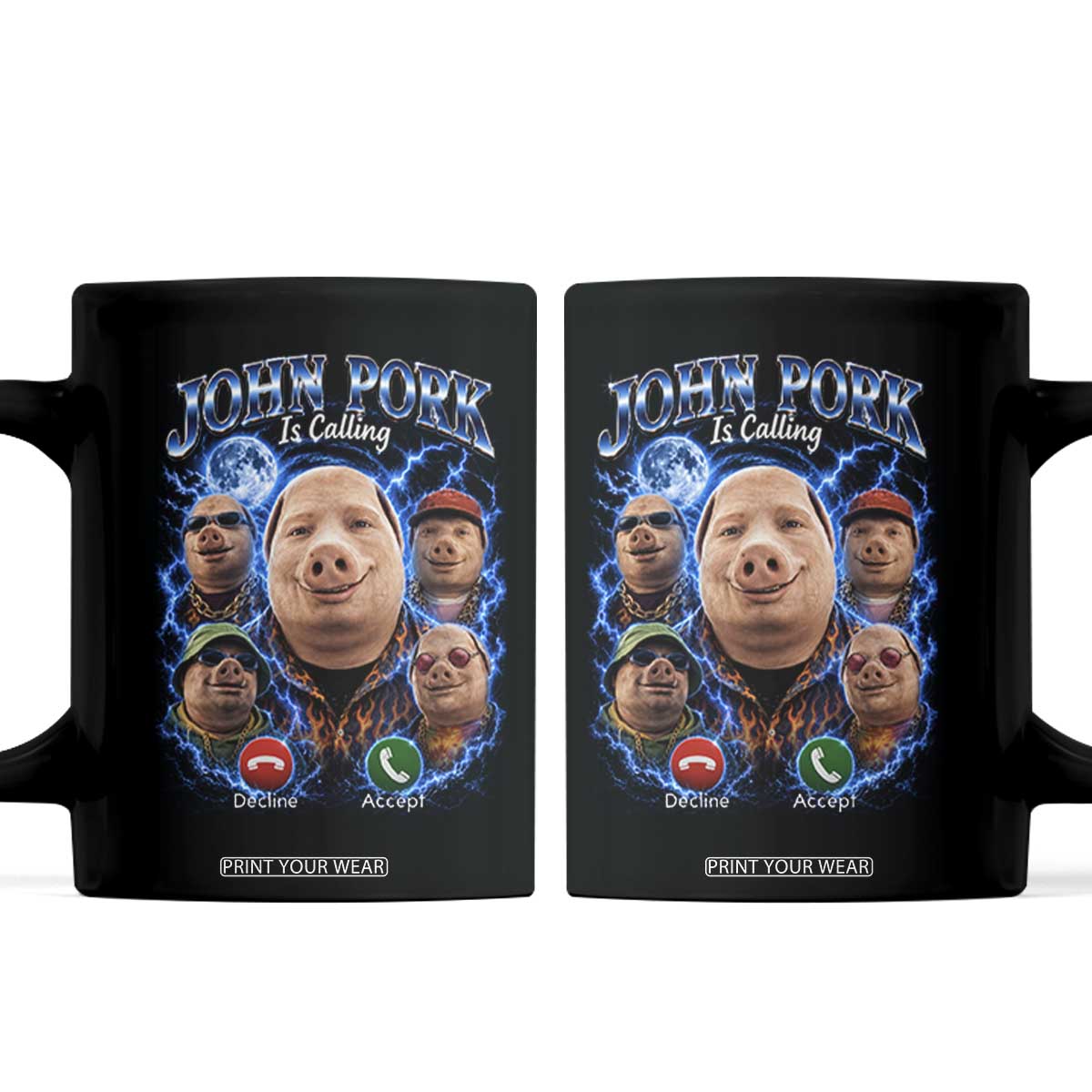 John Pork Calling Coffee Mug Funny Answer Call Phone Brainrot Meme Vintage Bootleg Graphic TS10 Black Print Your Wear