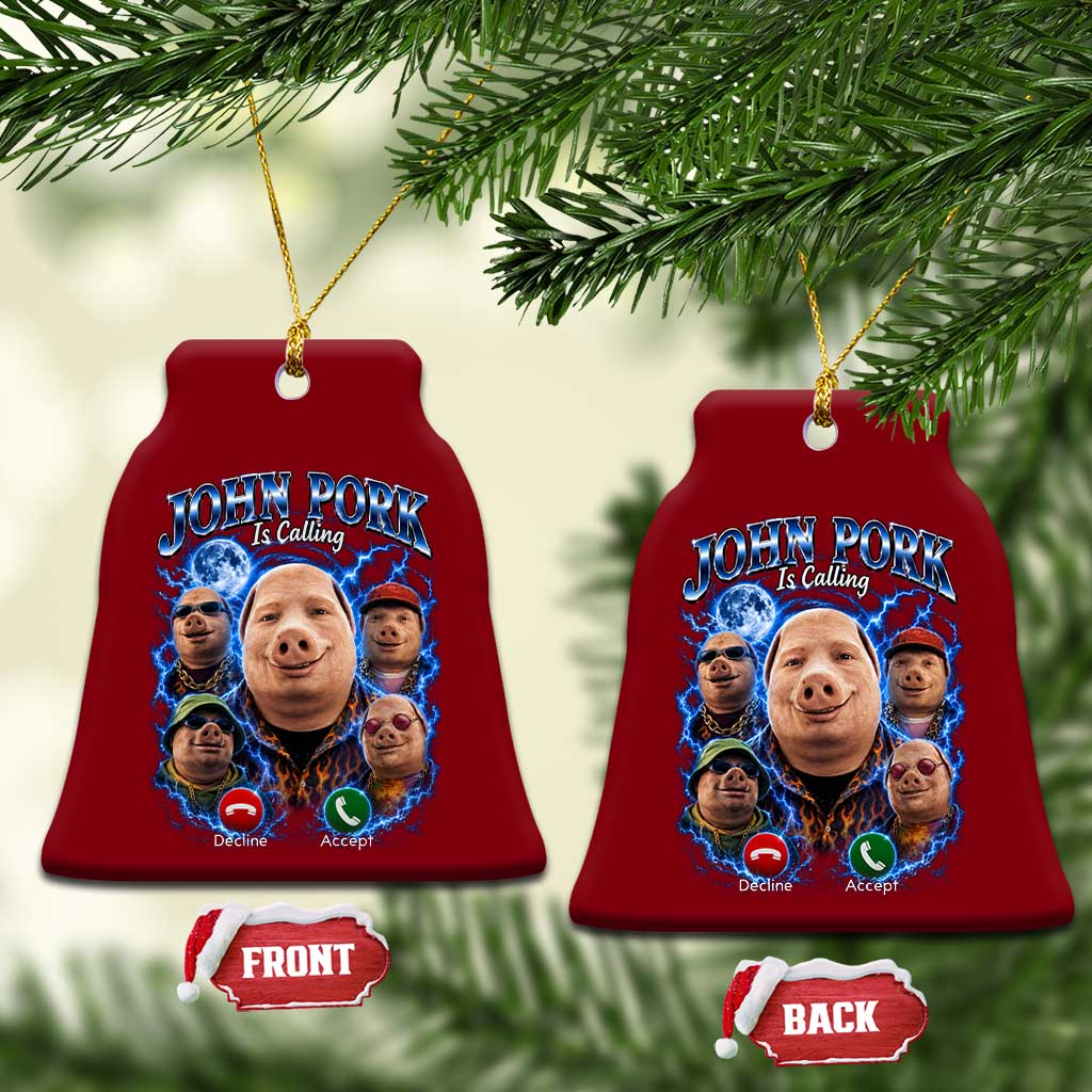 John Pork Calling Ceramic Ornament Funny Answer Call Phone Brainrot Meme Vintage Bootleg Graphic TS10 Print Your Wear