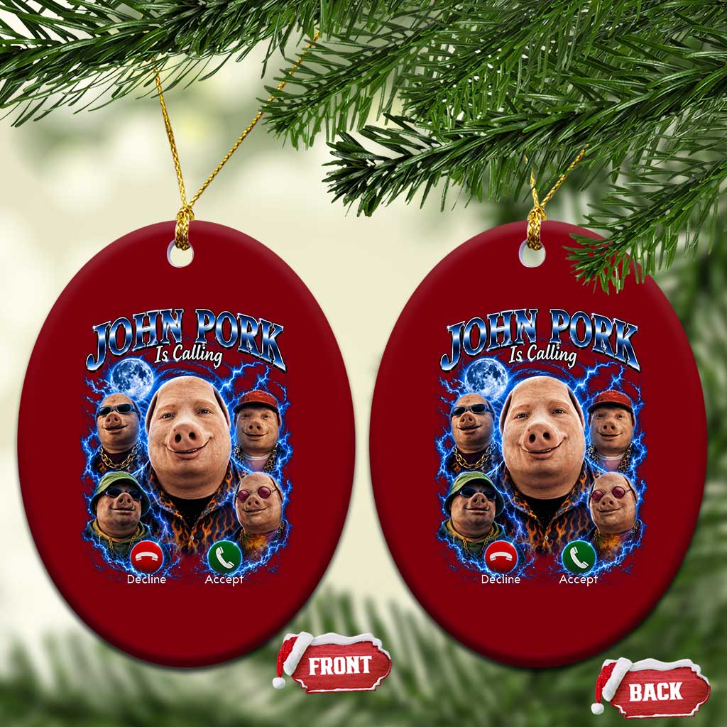 John Pork Calling Ceramic Ornament Funny Answer Call Phone Brainrot Meme Vintage Bootleg Graphic TS10 Print Your Wear