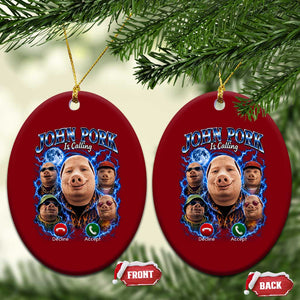 John Pork Calling Ceramic Ornament Funny Answer Call Phone Brainrot Meme Vintage Bootleg Graphic TS10 Print Your Wear