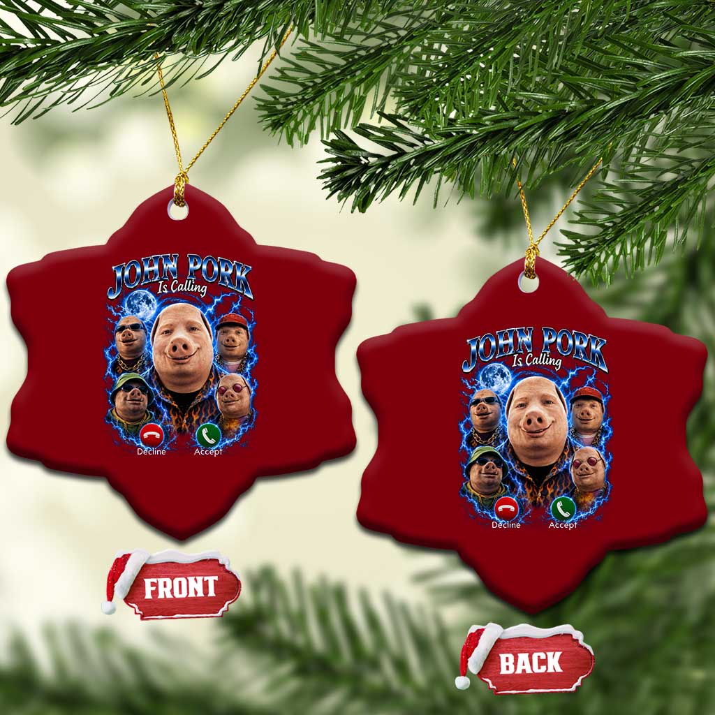 John Pork Calling Ceramic Ornament Funny Answer Call Phone Brainrot Meme Vintage Bootleg Graphic TS10 Print Your Wear
