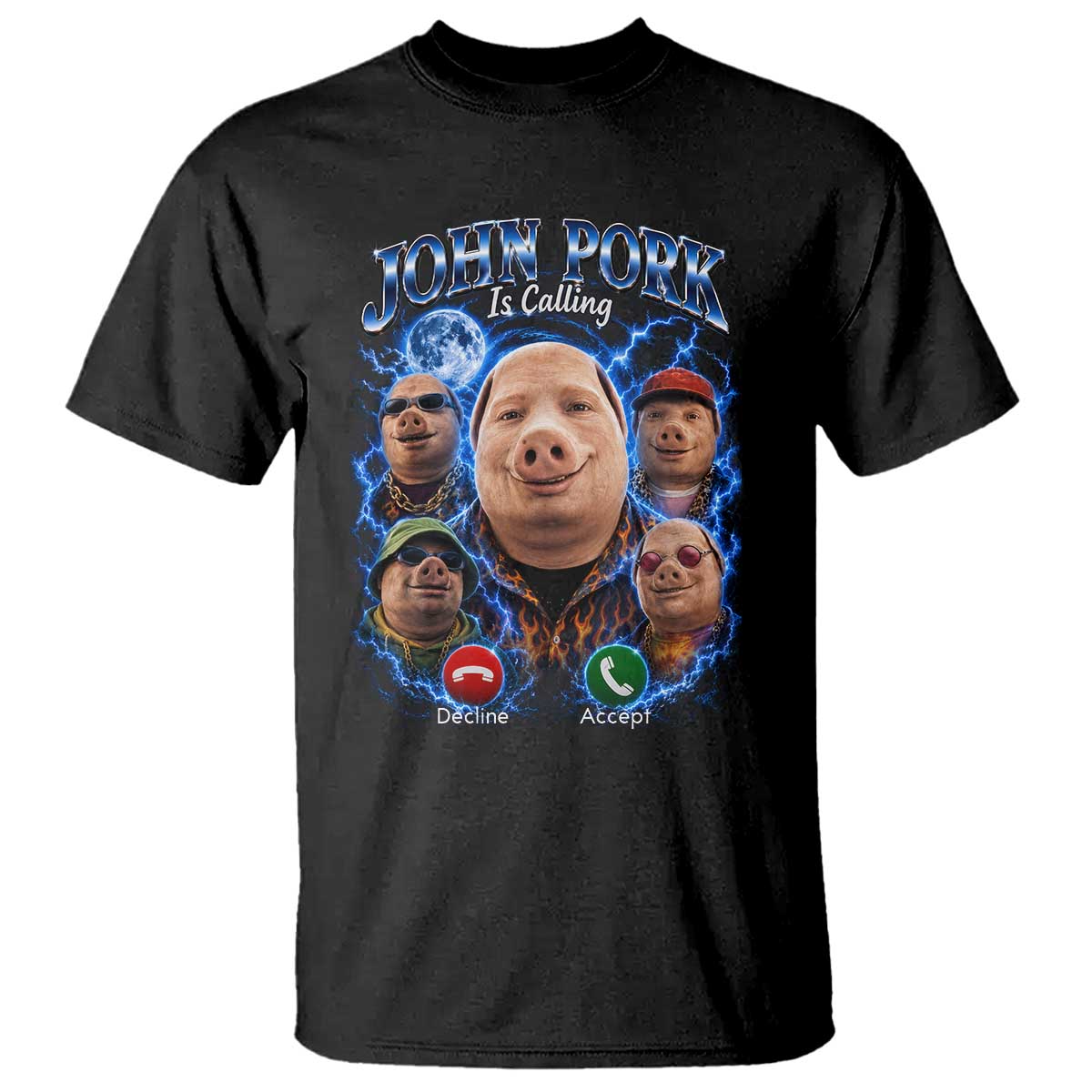 John Pork Calling T Shirt Funny Answer Call Phone Brainrot Meme Vintage Bootleg Graphic TS10 Black Print Your Wear