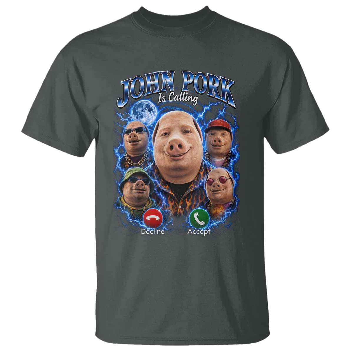 John Pork Calling T Shirt Funny Answer Call Phone Brainrot Meme Vintage Bootleg Graphic TS10 Dark Heather Print Your Wear