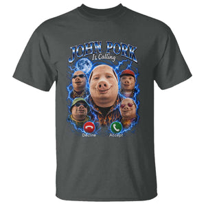 John Pork Calling T Shirt Funny Answer Call Phone Brainrot Meme Vintage Bootleg Graphic TS10 Dark Heather Print Your Wear