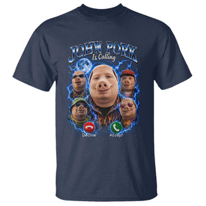 John Pork Calling T Shirt Funny Answer Call Phone Brainrot Meme Vintage Bootleg Graphic TS10 Navy Print Your Wear