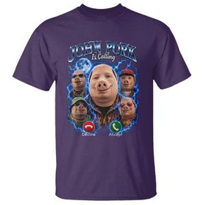 John Pork Calling T Shirt Funny Answer Call Phone Brainrot Meme Vintage Bootleg Graphic TS10 Purple Print Your Wear