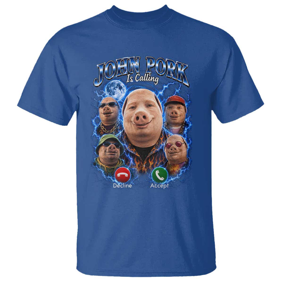 John Pork Calling T Shirt Funny Answer Call Phone Brainrot Meme Vintage Bootleg Graphic TS10 Royal Blue Print Your Wear