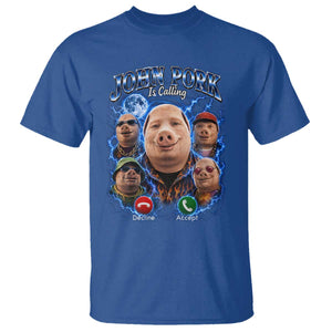 John Pork Calling T Shirt Funny Answer Call Phone Brainrot Meme Vintage Bootleg Graphic TS10 Royal Blue Print Your Wear