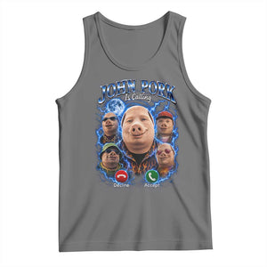 John Pork Calling Tank Top Funny Answer Call Phone Brainrot Meme Vintage Bootleg Graphic TS10 Black Heather Print Your Wear