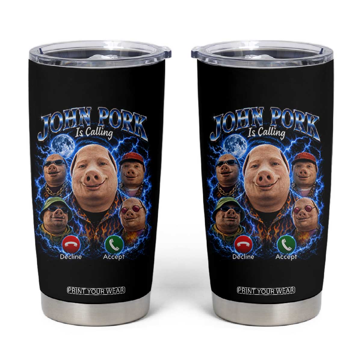 John Pork Calling Tumbler Cup Funny Answer Call Phone Brainrot Meme Vintage Bootleg Graphic TS10 Black Print Your Wear