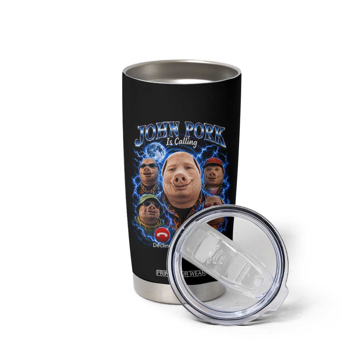 John Pork Calling Tumbler Cup Funny Answer Call Phone Brainrot Meme Vintage Bootleg Graphic TS10 Print Your Wear
