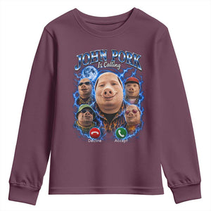 John Pork Calling Youth Sweatshirt Funny Answer Call Phone Brainrot Meme Vintage Bootleg Graphic TS10 Maroon Print Your Wear