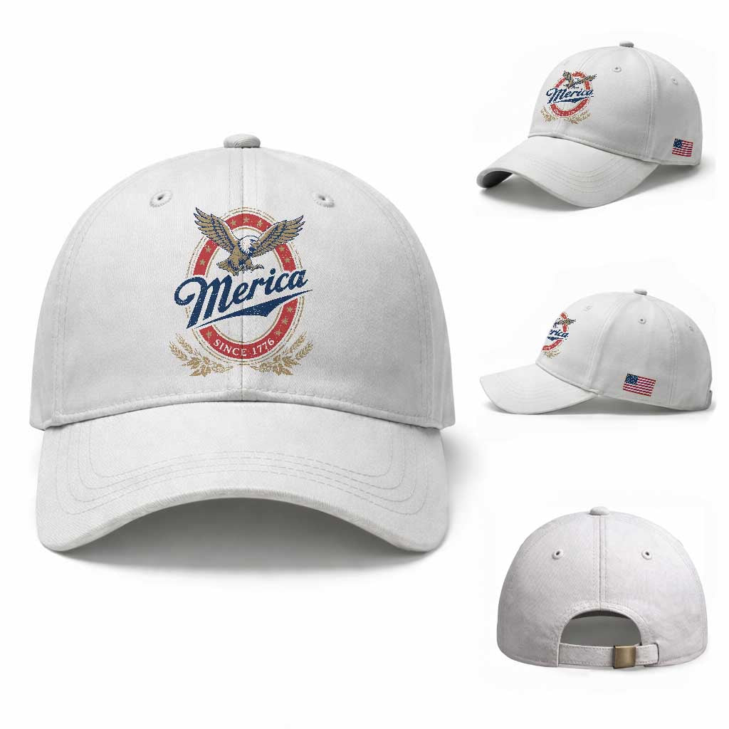 Retro Merica Eagle Funny 4th Of July Baseball Cap Vintage Independence Day 1776 TS10 Baseball Cap Universal Fit White Print Your Wear