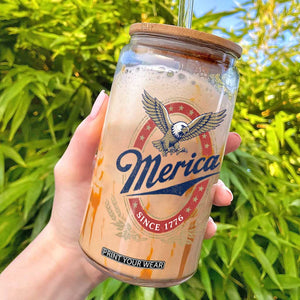 Retro Merica Eagle Funny 4th Of July Glass Can Vintage Independence Day 1776 TS10 White Print Your Wear