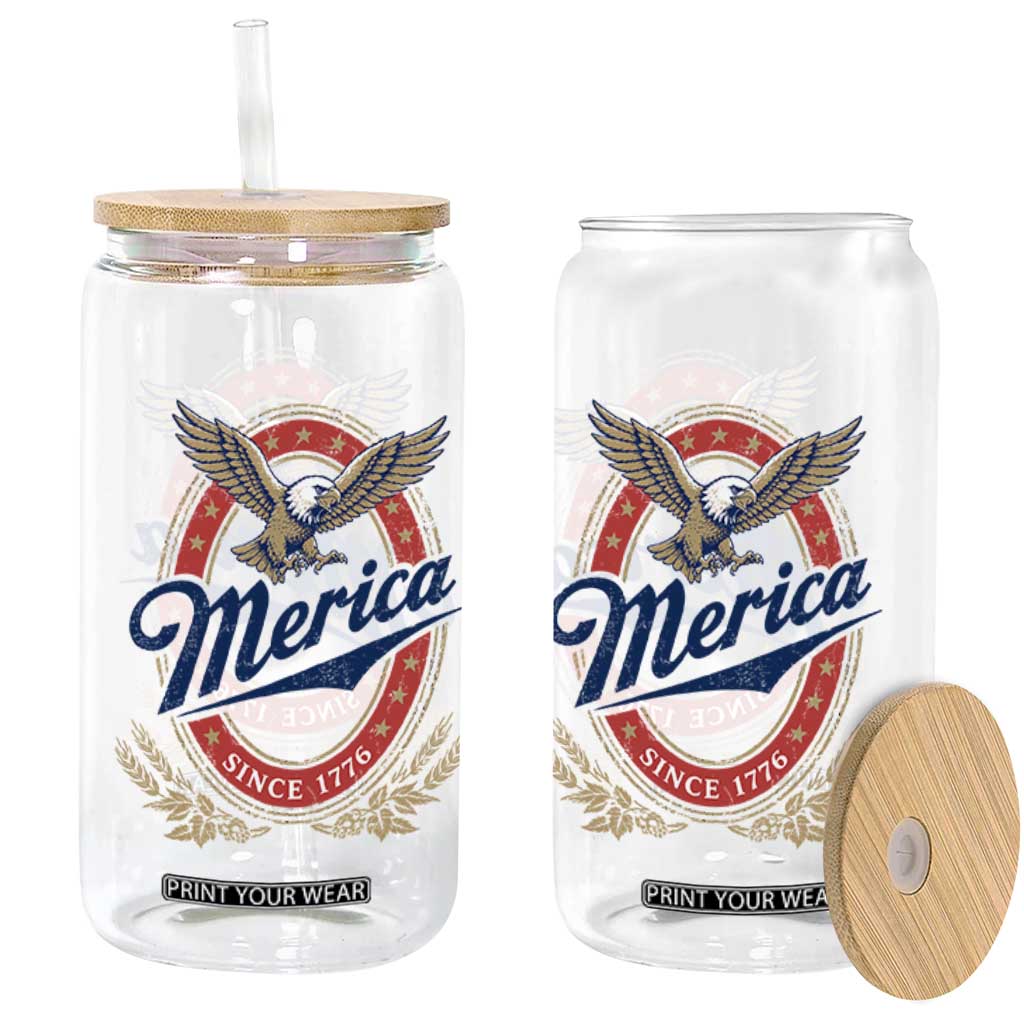 Retro Merica Eagle Funny 4th Of July Glass Can Vintage Independence Day 1776 TS10 Print Your Wear