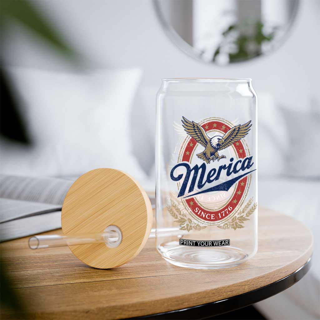 Retro Merica Eagle Funny 4th Of July Glass Can Vintage Independence Day 1776 TS10 Print Your Wear