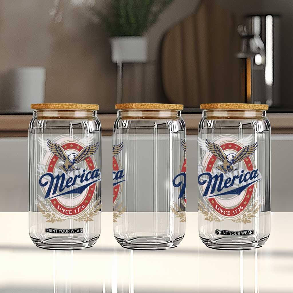 Retro Merica Eagle Funny 4th Of July Glass Can Vintage Independence Day 1776 TS10 Print Your Wear