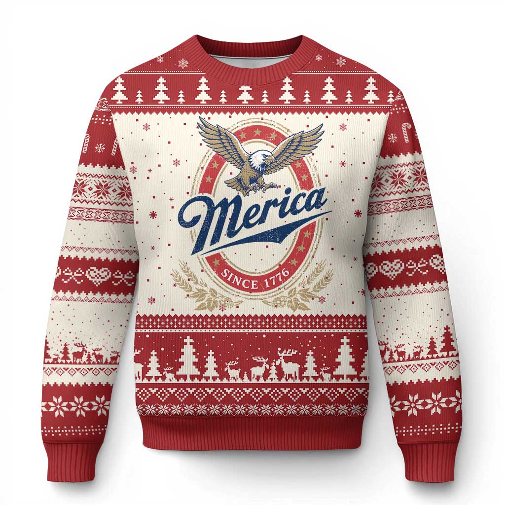 Retro Merica Eagle Funny 4th Of July Ugly Christmas Sweater Vintage Independence Day 1776 TS10 Beige Red Print Your Wear