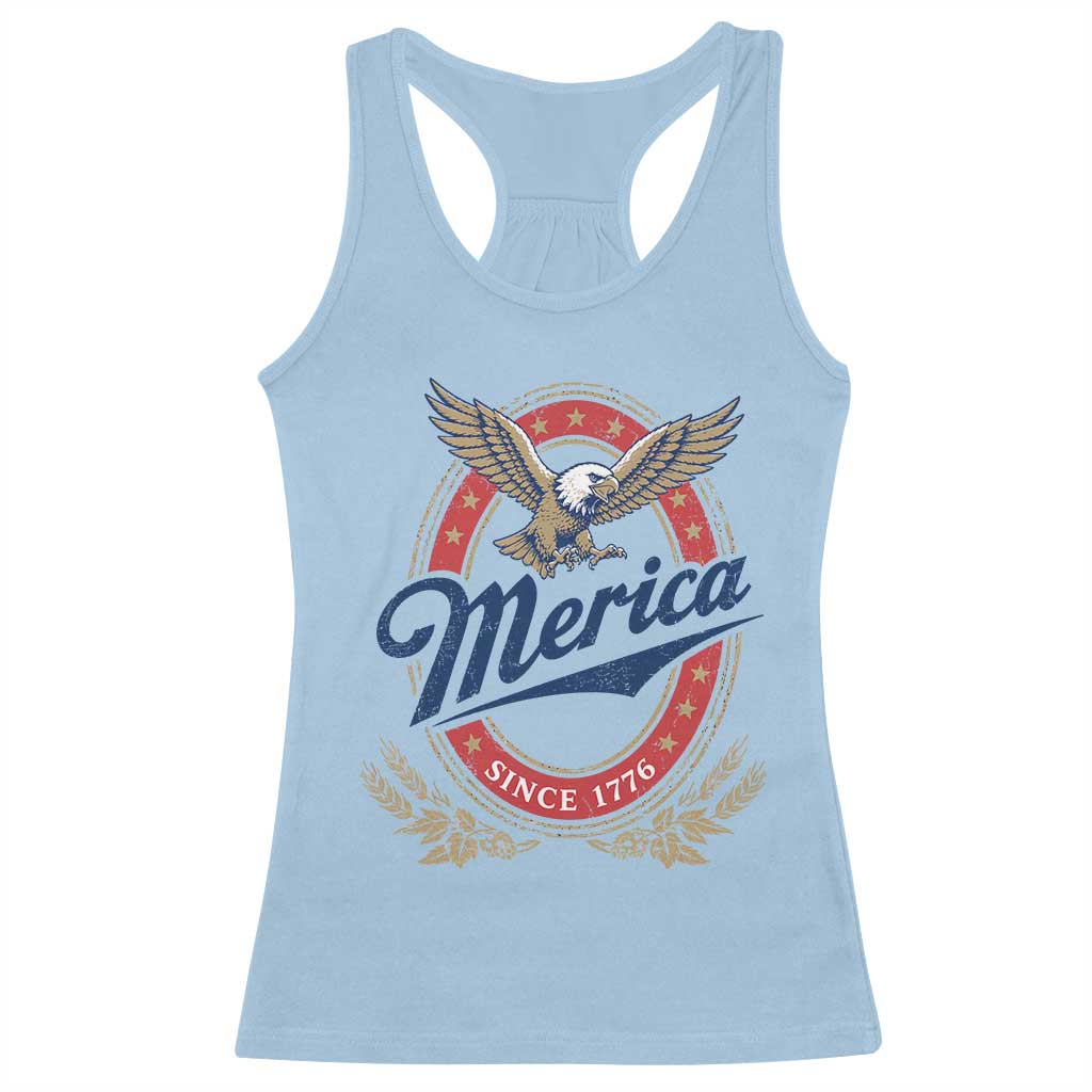 Retro Merica Eagle Funny 4th Of July Racerback Tank Top Vintage Independence Day 1776 TS10 Light Blue Print Your Wear