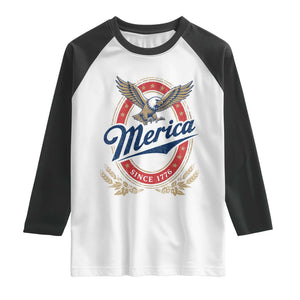 Retro Merica Eagle Funny 4th Of July Raglan Shirt Vintage Independence Day 1776 TS10 White Black Print Your Wear
