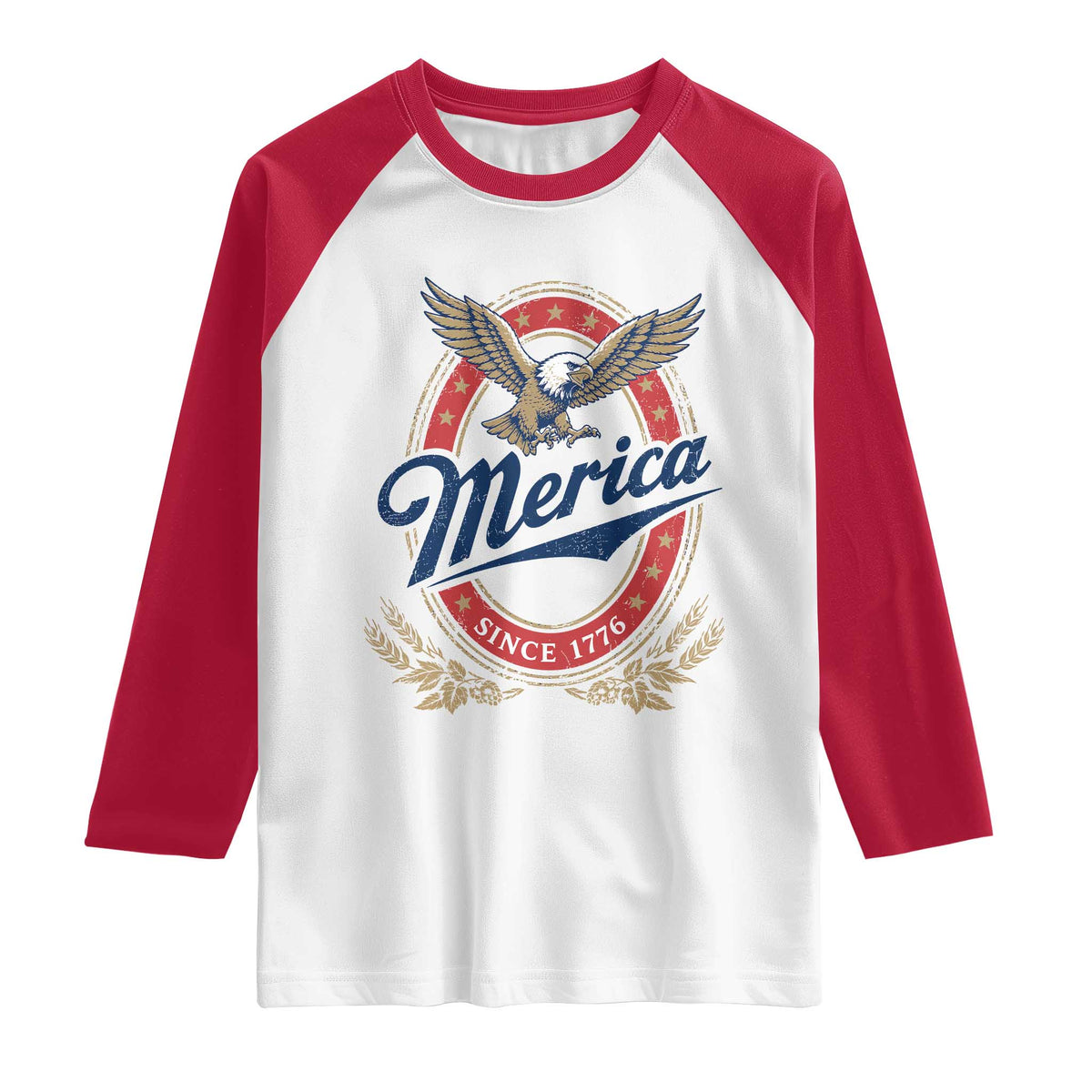 Retro Merica Eagle Funny 4th Of July Raglan Shirt Vintage Independence Day 1776 TS10 White Red Print Your Wear