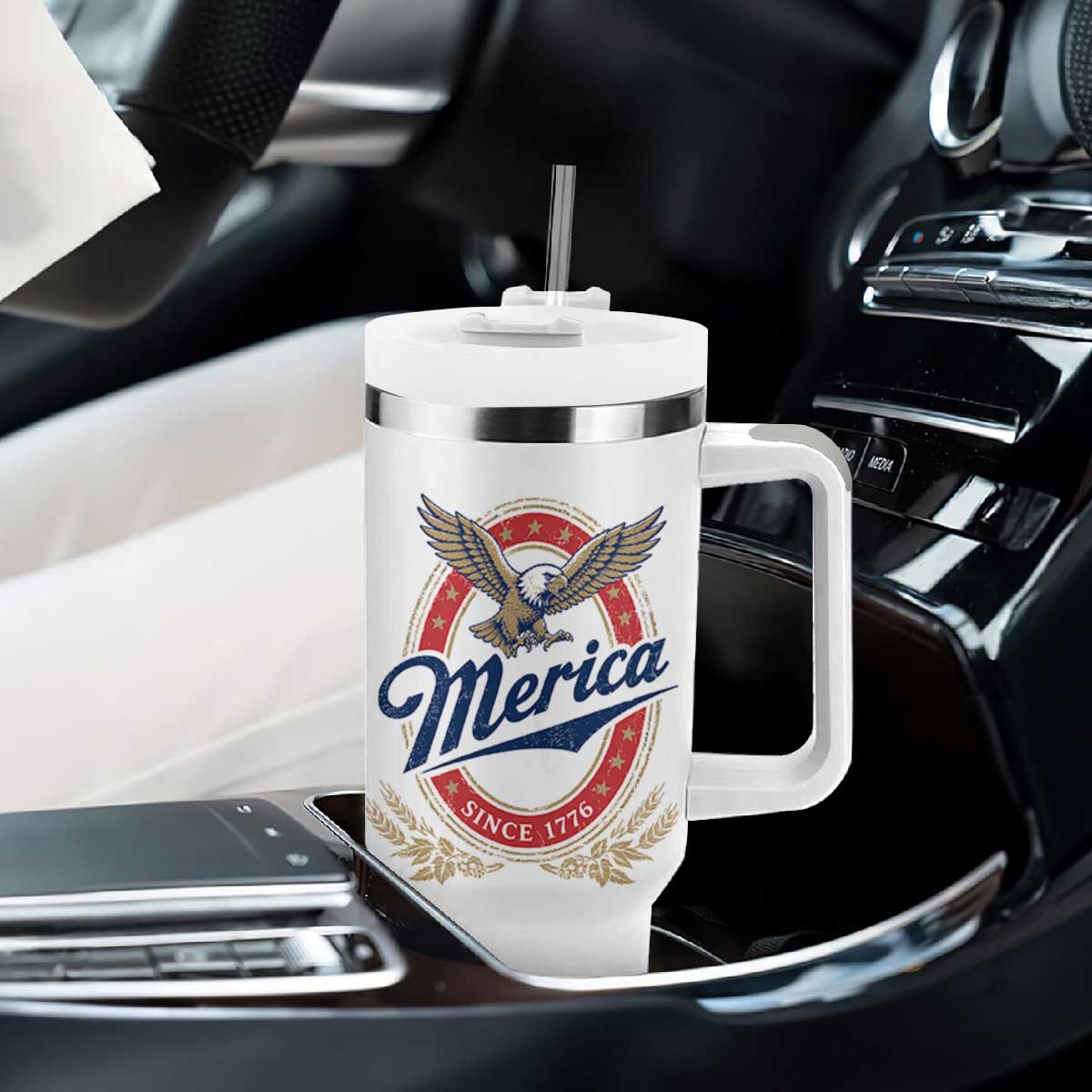 Retro Merica Eagle Funny 4th Of July Tumbler With Handle Vintage Independence Day 1776 TS10 Print Your Wear