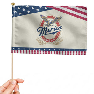 Retro Merica Eagle Funny 4th Of July Patriotic Handheld Flag Vintage Independence Day 1776 TS10 Modern 8.2" × 5.5" Beige Blue Print Your Wear