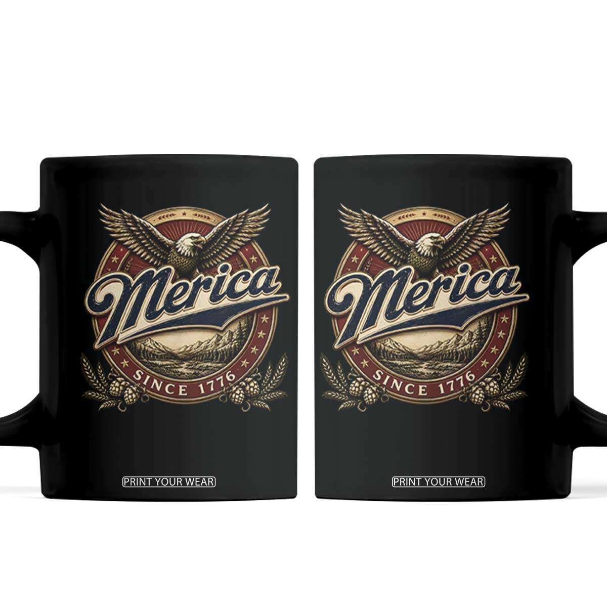 Retro Merica Eagle 4th Of July Coffee Mug Vintage 1776 Independence Day TS10 Black Print Your Wear