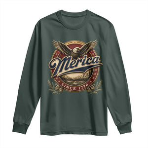 Retro Merica Eagle 4th Of July Long Sleeve Shirt Vintage 1776 Independence Day TS10 Dark Forest Green Print Your Wear