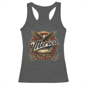 Retro Merica Eagle 4th Of July Racerback Tank Top Vintage 1776 Independence Day TS10 Dark Heather Print Your Wear