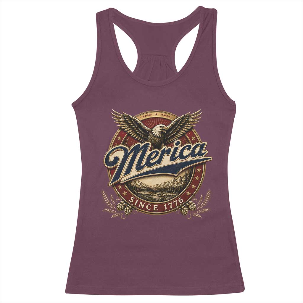 Retro Merica Eagle 4th Of July Racerback Tank Top Vintage 1776 Independence Day TS10 Maroon Print Your Wear