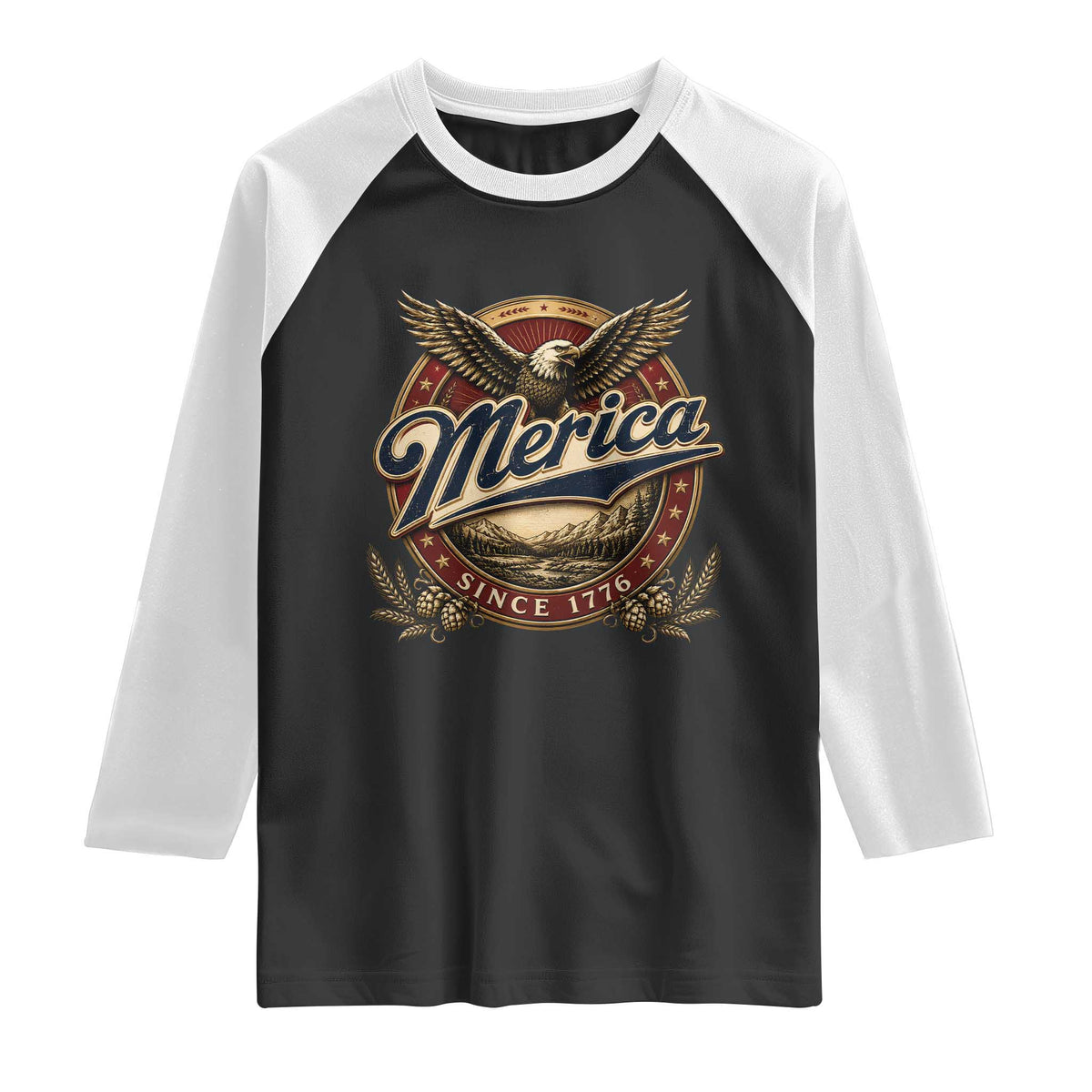 Retro Merica Eagle 4th Of July Raglan Shirt Vintage 1776 Independence Day TS10 Black White Print Your Wear