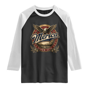 Retro Merica Eagle 4th Of July Raglan Shirt Vintage 1776 Independence Day TS10 Black White Print Your Wear
