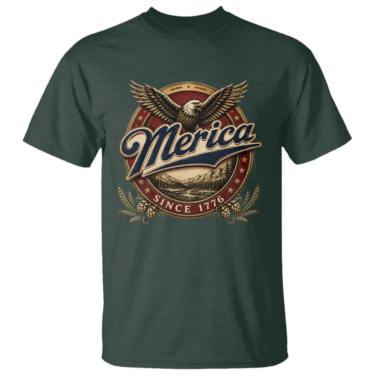Retro Merica Eagle 4th Of July T Shirt Vintage 1776 Independence Day TS10 Dark Forest Green Print Your Wear