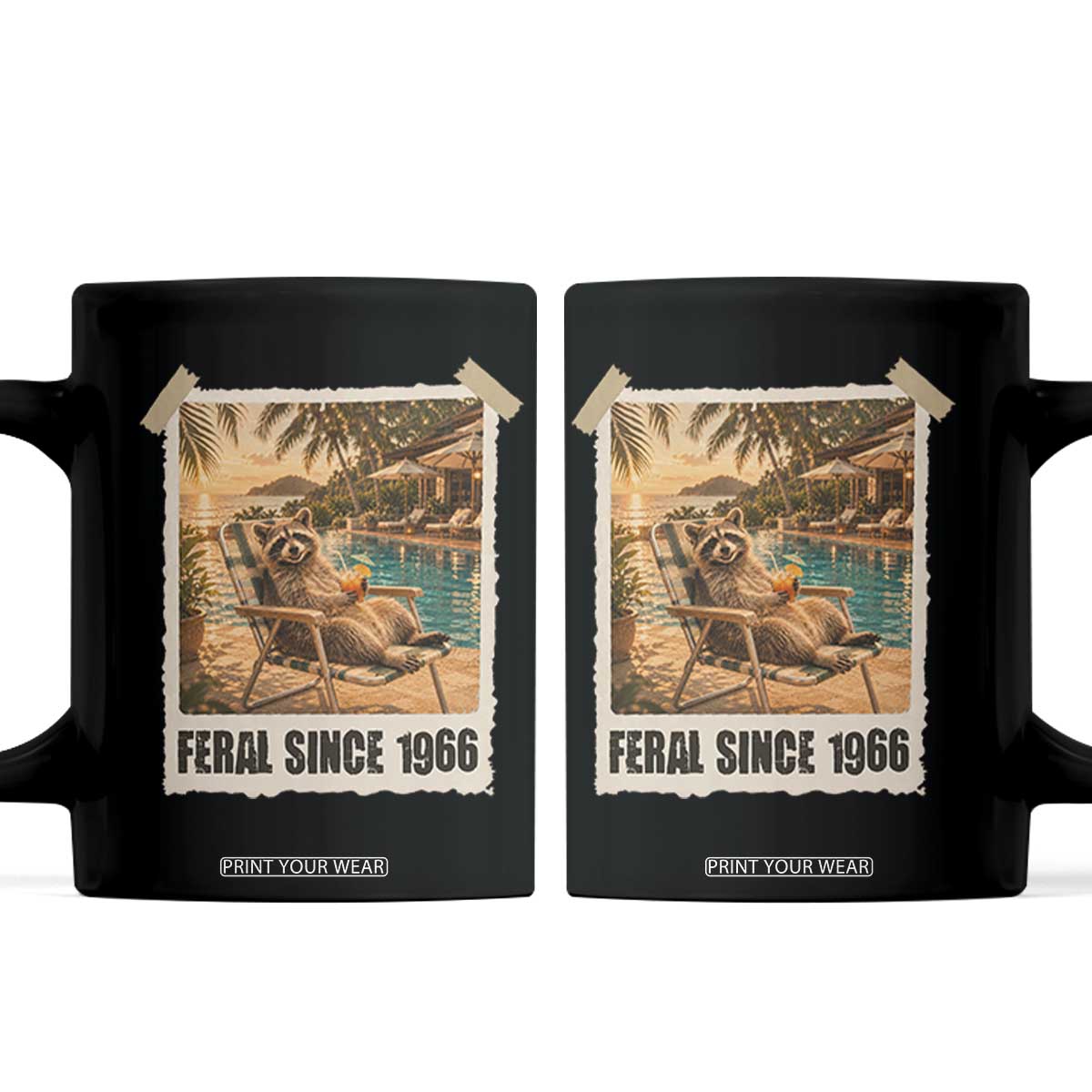 Funny Raccoon Feral Since 1966 60th Birthday Coffee Mug Vintage 60 Year Old Gift TS10 Black Print Your Wear