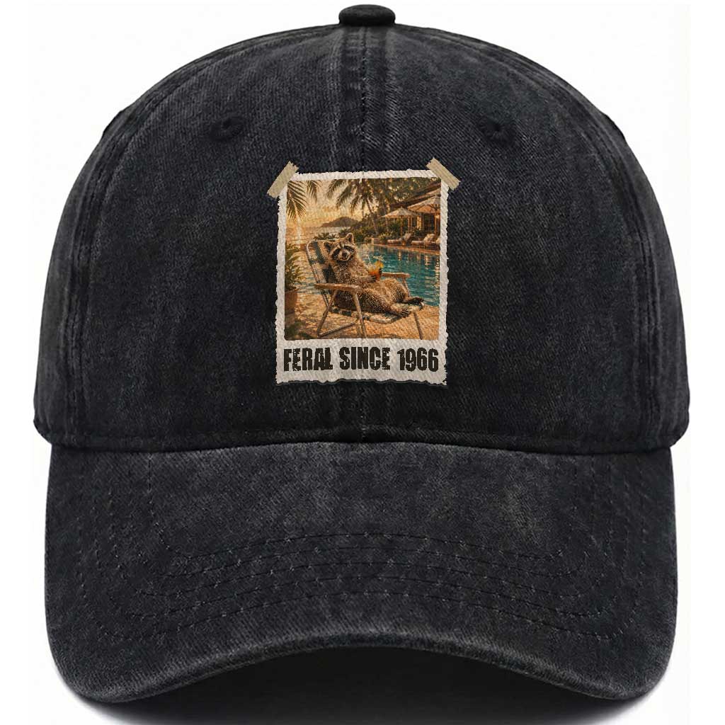 Funny Raccoon Feral Since 1966 60th Birthday Washed Cotton Baseball Cap Vintage 60 Year Old Gift TS10 Print Your Wear