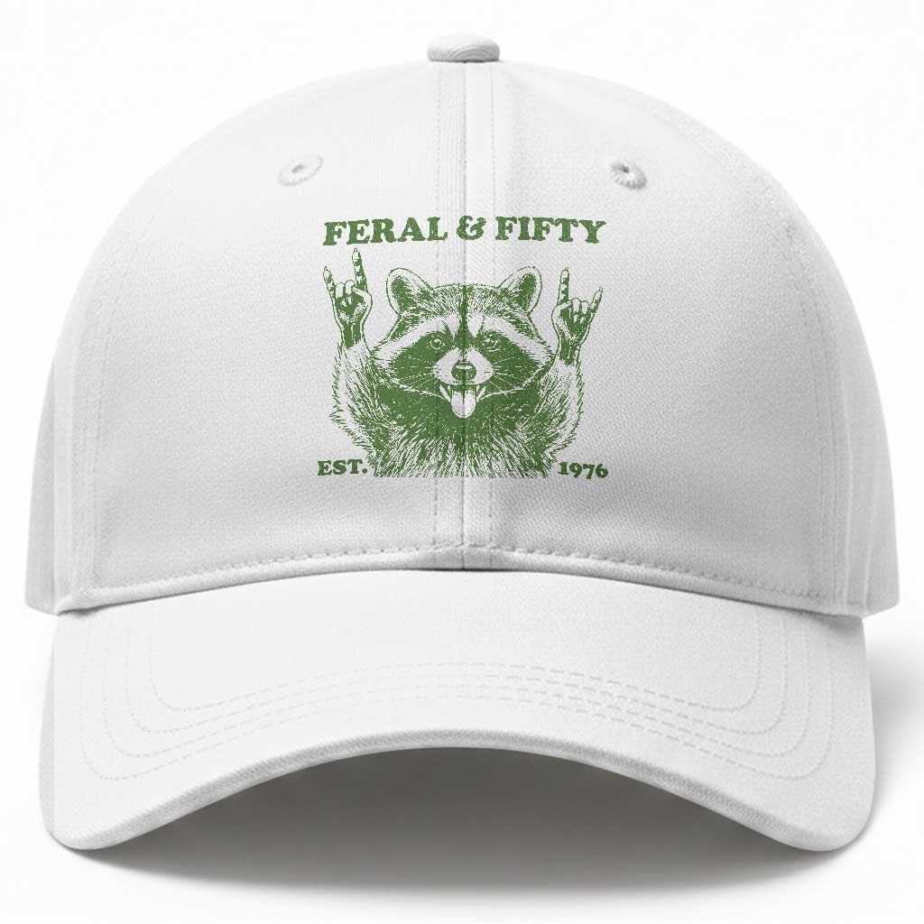 Raccoon 50th Birthday Baseball Cap Funny Feral And Fifty Vintage 1976 50 Year Old Gift TS10 Print Your Wear