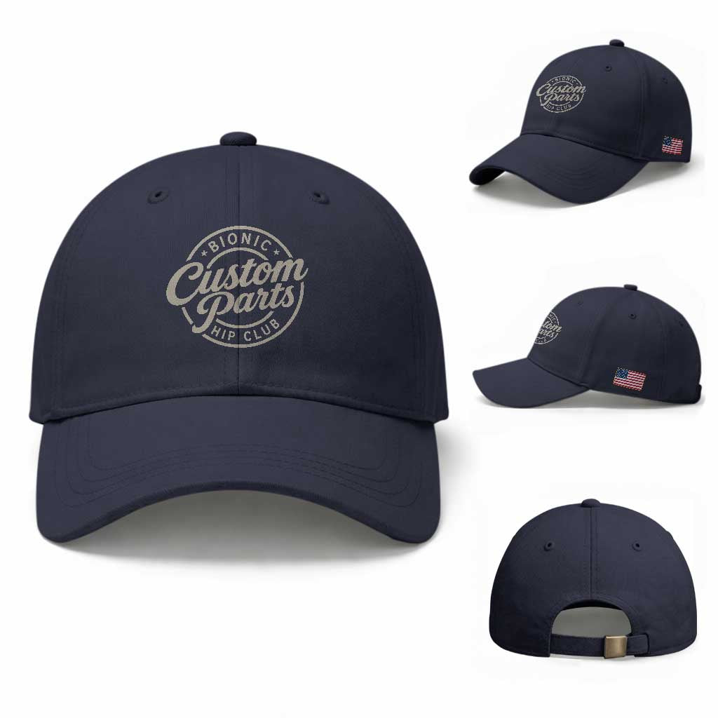 Bionic Hip Club Custom Parts Funny Hip Replacement Surgery Gift Baseball Cap TS10 Baseball Cap Universal Fit Navy Print Your Wear