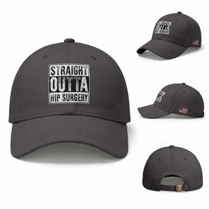 Hip Replacement Recovery Baseball Cap Straight Outta Hip Surgery Get Well TS10 Baseball Cap Universal Fit Dark Gray Print Your Wear