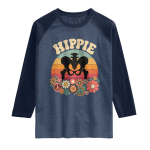 Hip Replacement Recovery Raglan Shirt Hippie 70s Retro Sunset Floral Anatomy Graphic TS10 Heather Denim Navy Print Your Wear