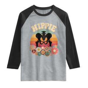 Hip Replacement Recovery Raglan Shirt Hippie 70s Retro Sunset Floral Anatomy Graphic TS10 Heather Gray Black Print Your Wear