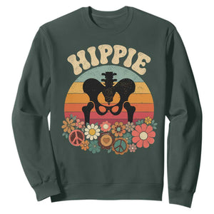 Hip Replacement Recovery Sweatshirt Hippie 70s Retro Sunset Floral Anatomy Graphic TS10 Dark Forest Green Print Your Wear