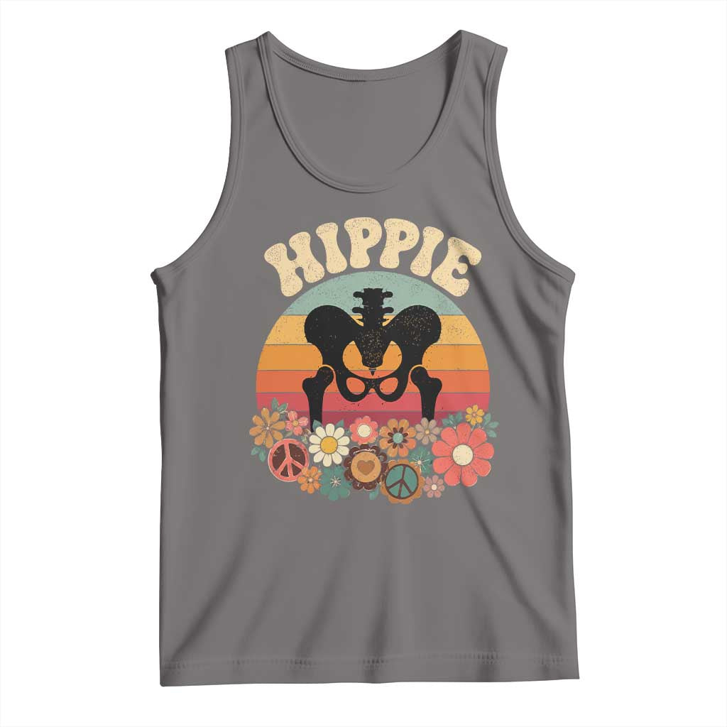 Hip Replacement Recovery Tank Top Hippie 70s Retro Sunset Floral Anatomy Graphic TS10 Deep Heather Print Your Wear