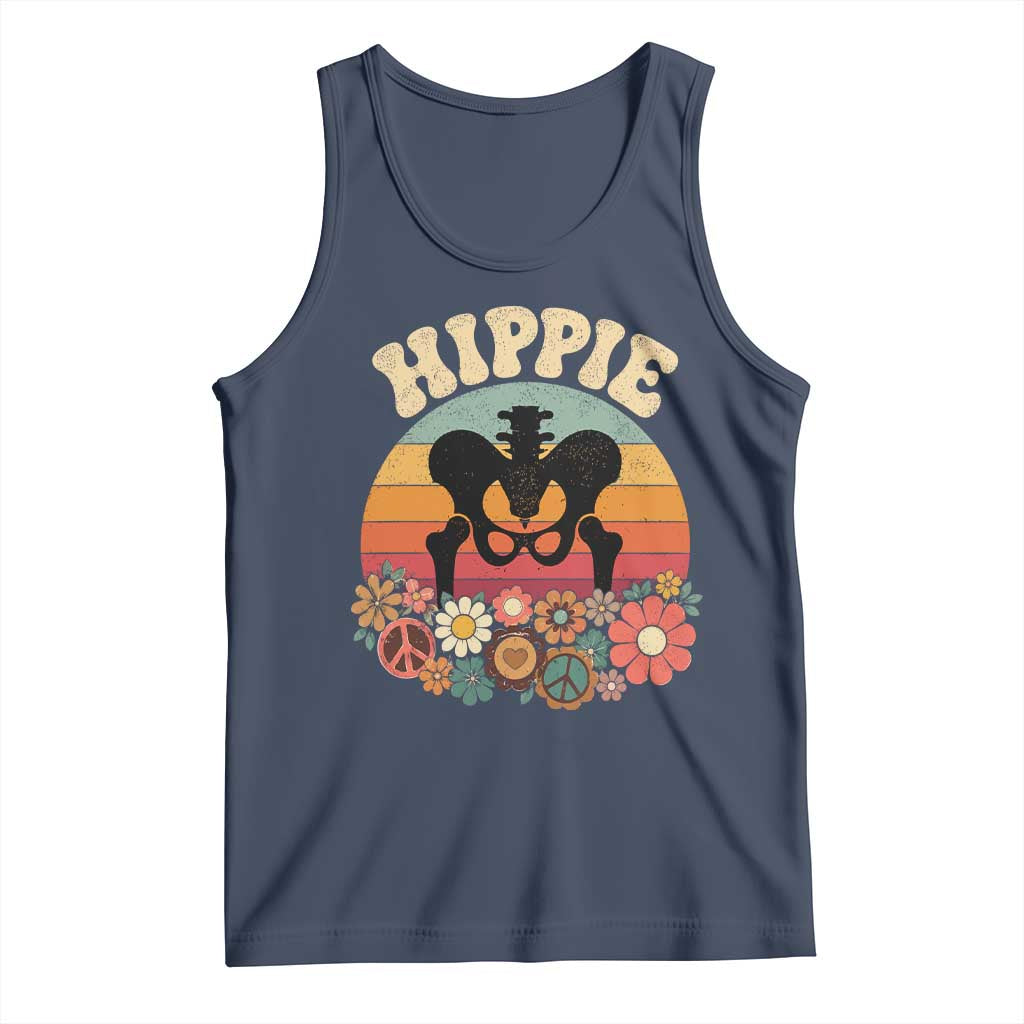 Hip Replacement Recovery Tank Top Hippie 70s Retro Sunset Floral Anatomy Graphic TS10 Navy Print Your Wear