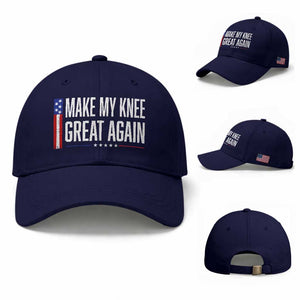 Make My Knee Great Again Funny Broken Knee Surgery Recovery Baseball Cap Vintage USA Flag Patriotic TS10 Baseball Cap Universal Fit Dark Blue Print Your Wear