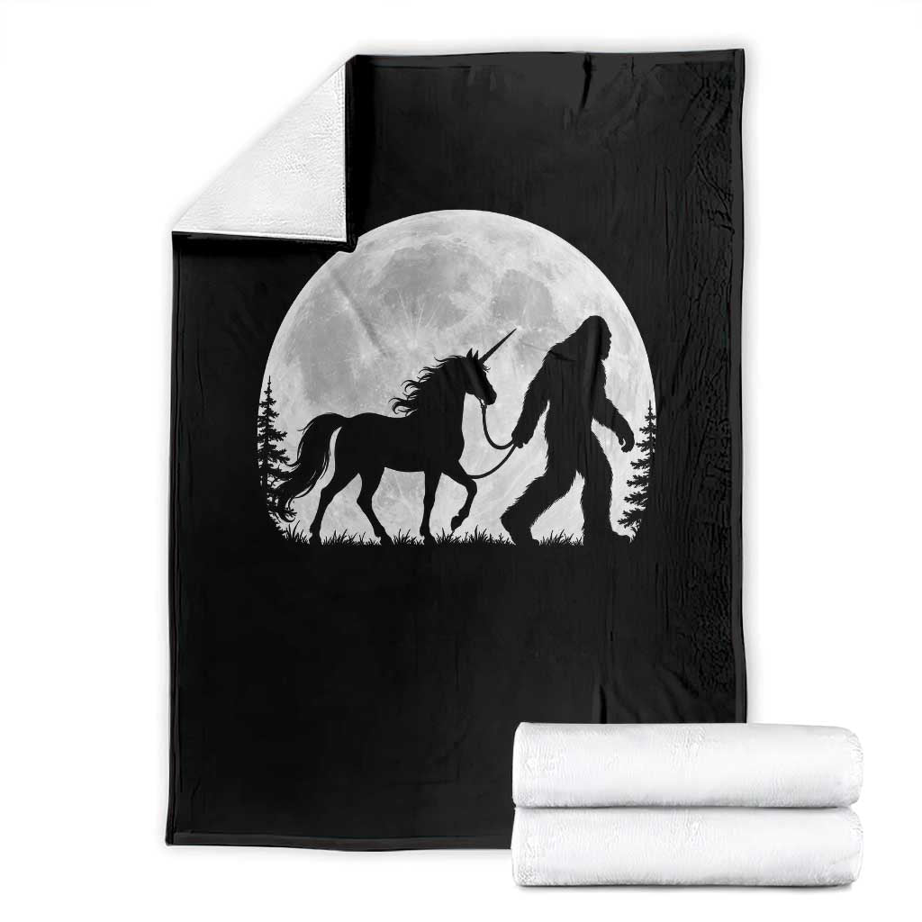 Bigfoot Walking Unicorn Throw Blanket Full Moon Sasquatch Fantasy Forest Silhouette TS10 Black Print Your Wear